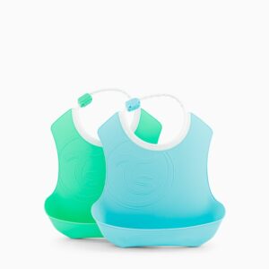 Set de 2 bavoirs en silicone bleu/vert