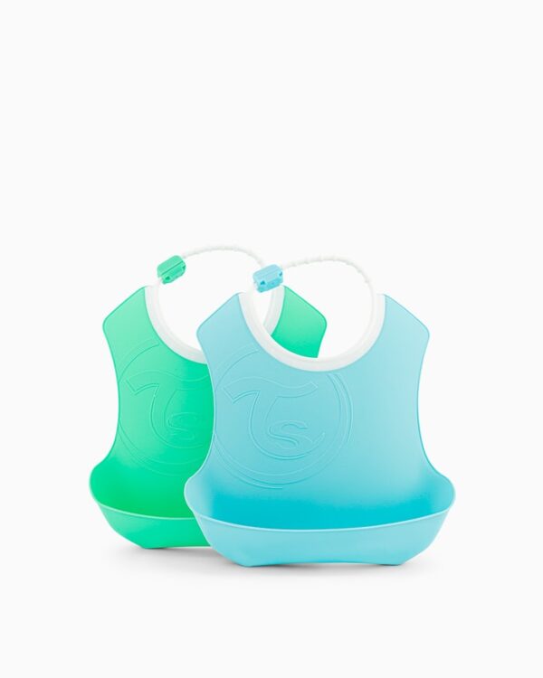 Set de 2 bavoirs en silicone bleu/vert