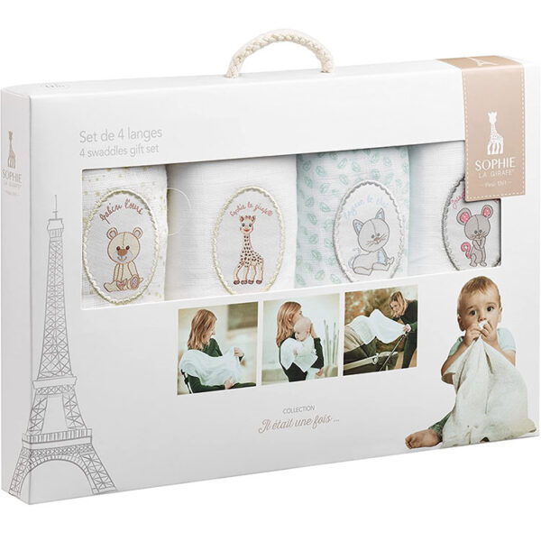 Set de 4 langes Sophie la girafe (Dim: 70 x 70 cm)