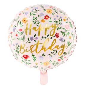 Ballon géant happy birthday fleuri