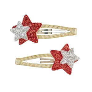 2 barrettes dorées avec étoiles rouge et argenté
