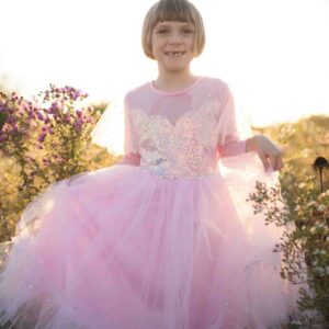 Robe de princesse rose manches longues à sequins 5-6 ans