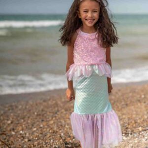 Robe sirène rose et vert pastel