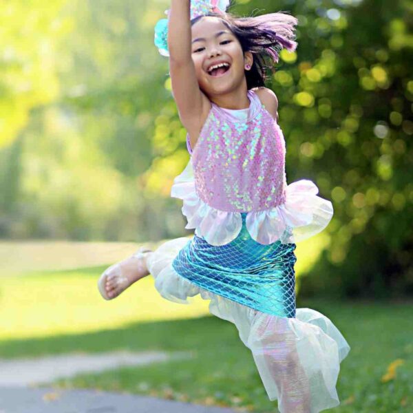 Robe sirène rose et bleu irisé 7-8 ans – Image 2