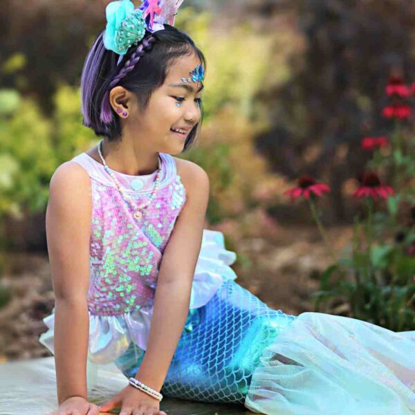 Robe sirène rose et bleu irisé 7-8 ans